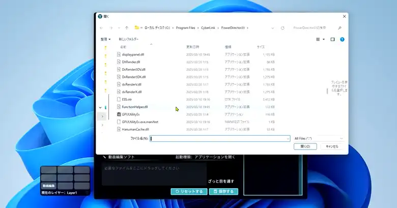 任意のファイルを指定している
